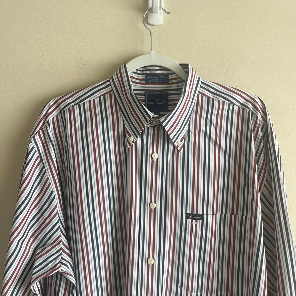 Faconnable men's striped button down shirt L‎ 100% cotton designed in France